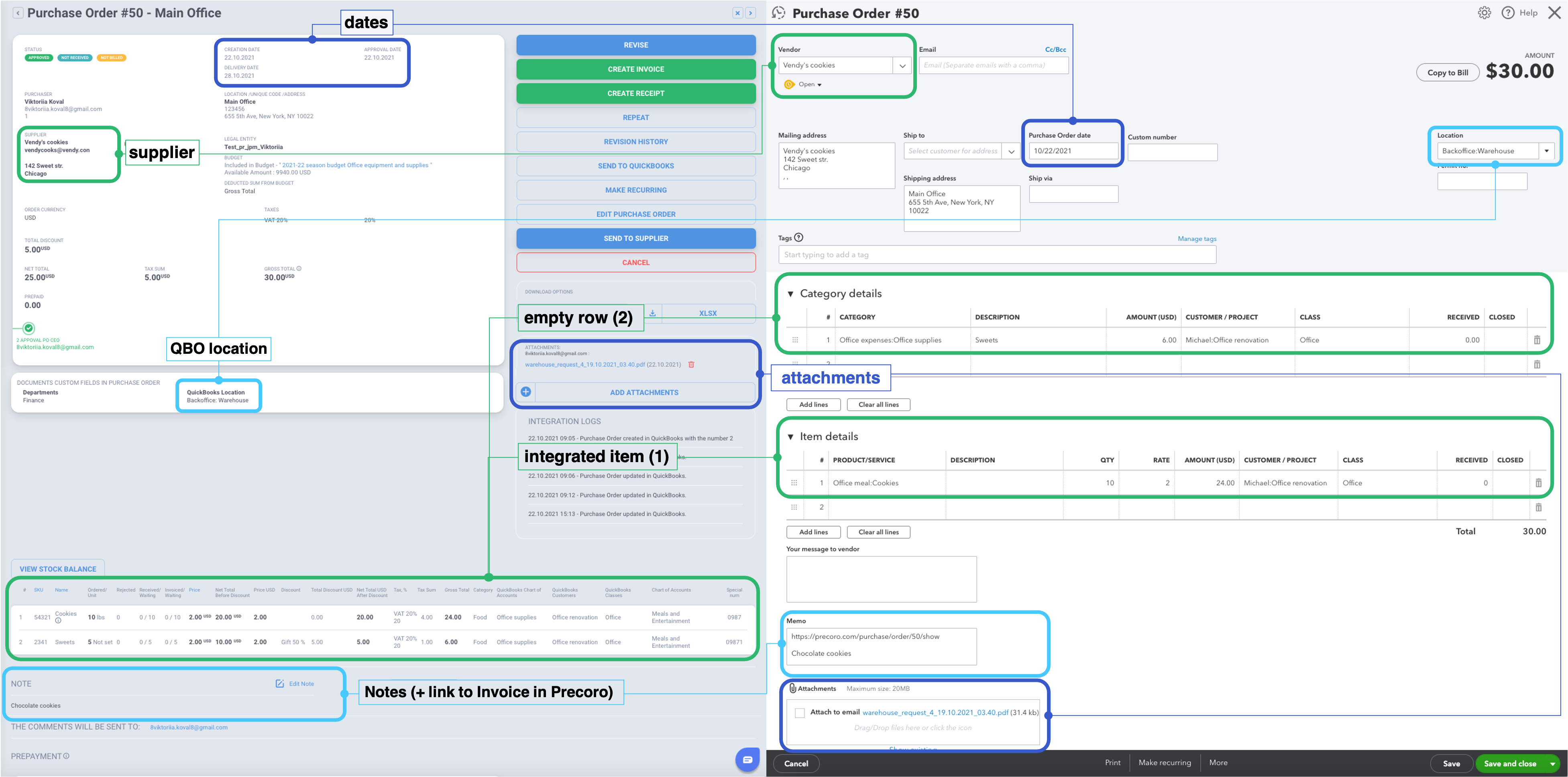 QuickBooks Purchase Order
